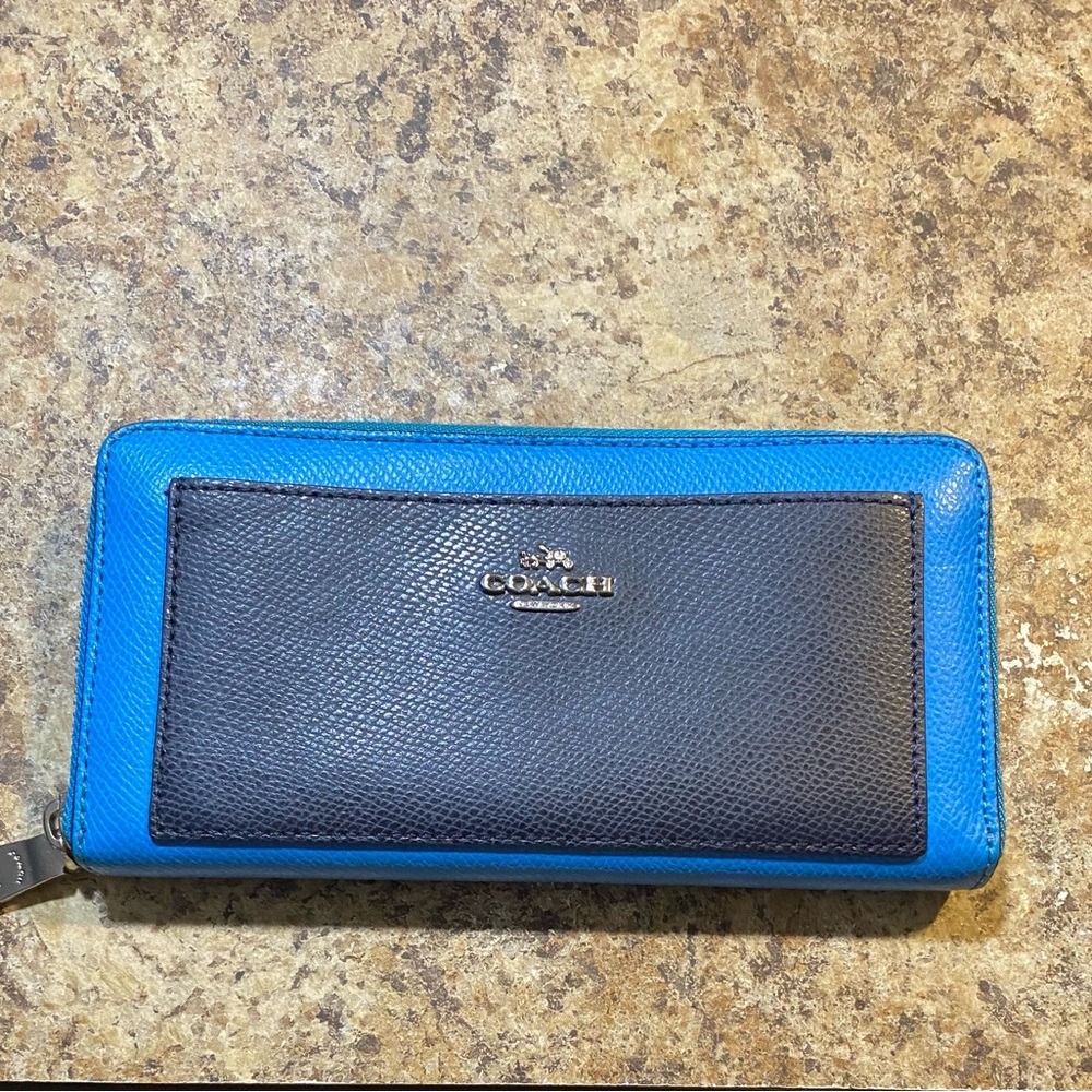 Coach Blue and Black Leather Wallet